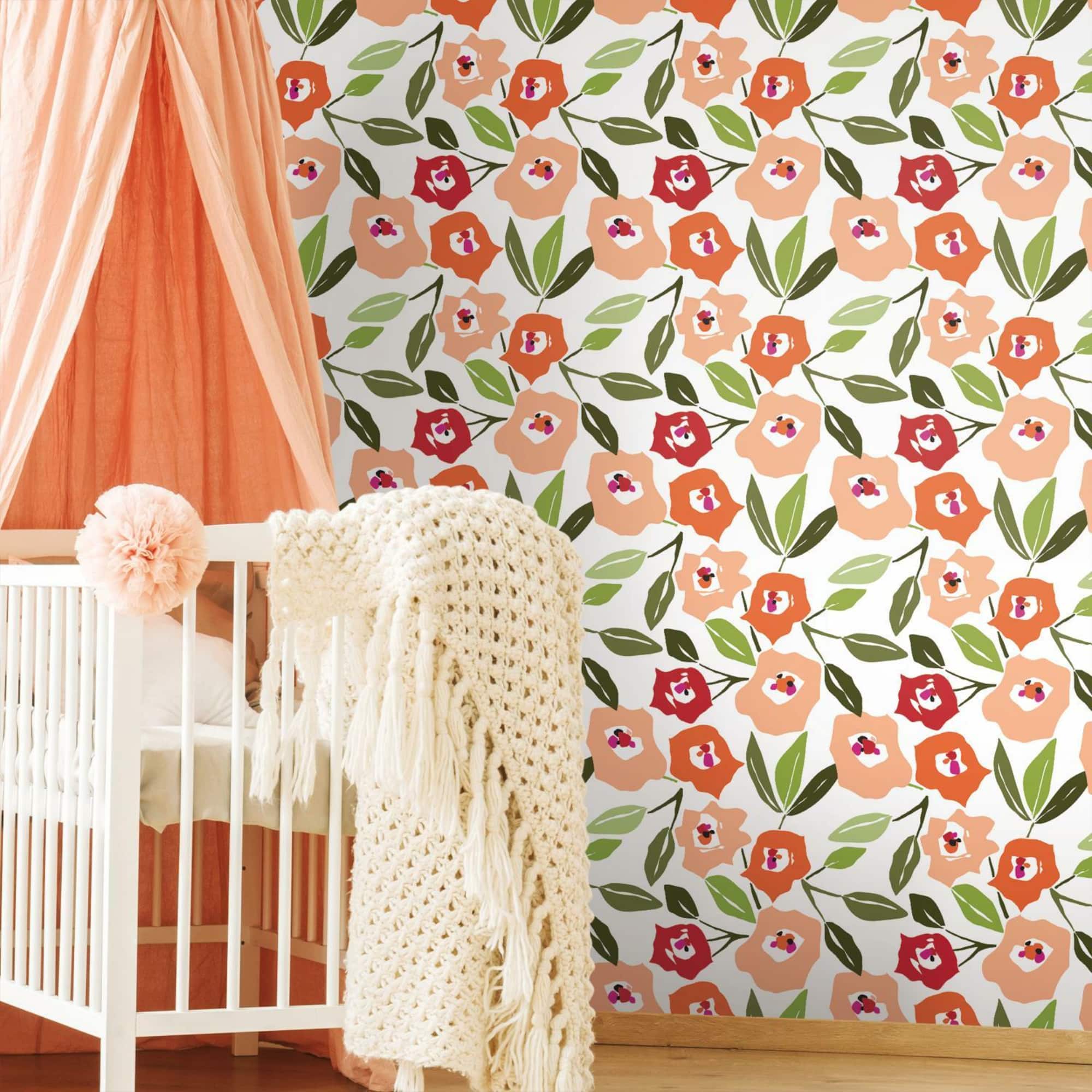 RoomMates Pink Block Print Blooms Peel & Stick Wallpaper